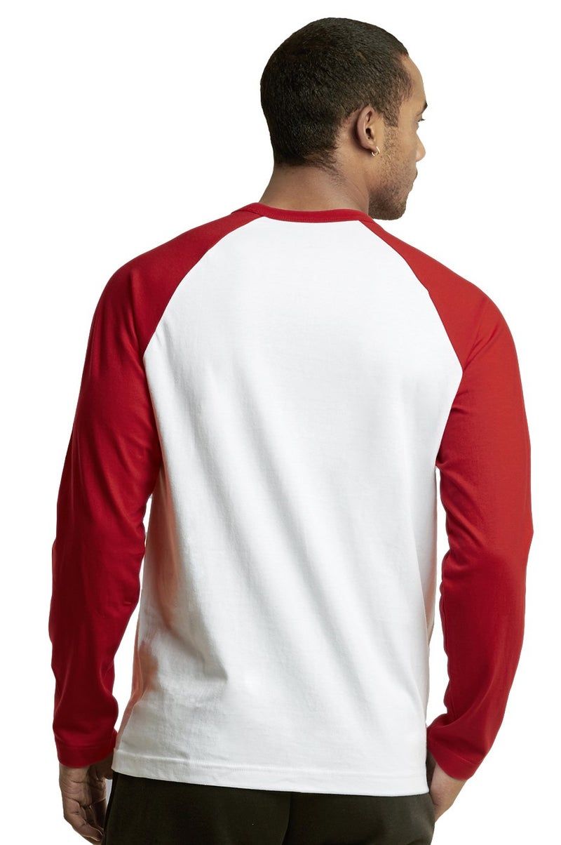 TOP PRO Men's Full Length Sleeve Raglan Cotton Baseball Tee Shirt (Small, Red/White) - Image 2